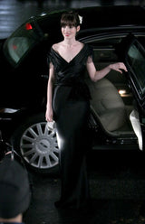 Iconic Fall 2005 John Galliano Black Silk Bias Cut Dress w Plunge Front & Lace Trimmed Cap Sleeves