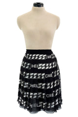 Documented Fall 2001 Chanel by Karl Lagerfeld Runway Black & White Silk Logo Skirt