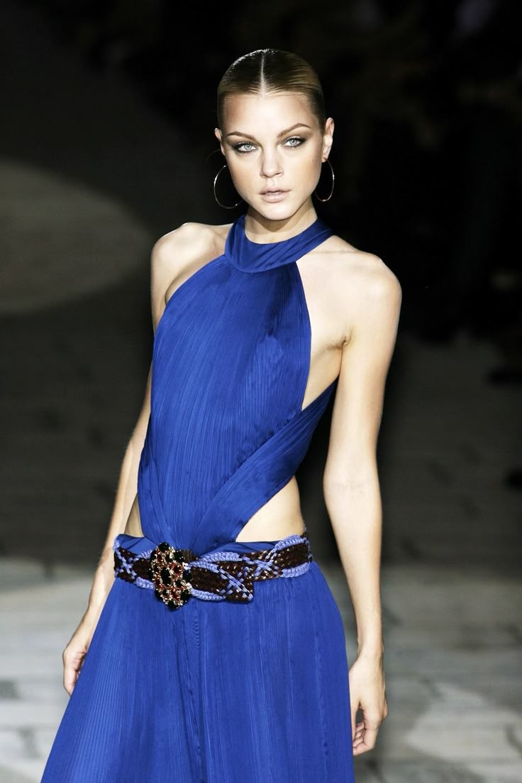 Very Rare Spring 2007 Roberto Cavalli Green Pleated Silk Chiffon Dress w Open Back & Sides