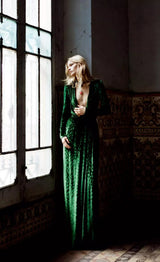 Beautiful Fall 2012 Gucci by Frida Giannini Runway Look 35 Deep Green Velvet Dress w Leopard Pattern