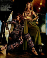 Fall 1970 Madame Gres Haute Couture Wide Leg Pant w Metallic Partially Open Tie Top Set