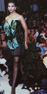 Fall 1988 Yves Saint Laurent Haute Couture Runway Look 79 Strapless Dress w Bows & Matching Cape
