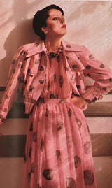 Romantic Spring 1974 Valentino Documented Pink Silk Chiffon Dress w the Iconic Shell Print