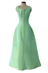 Rare Spring 1964 Cristobal Balenciaga Haute Couture Pale Mint Green Sculpted Silk Taffeta Dress