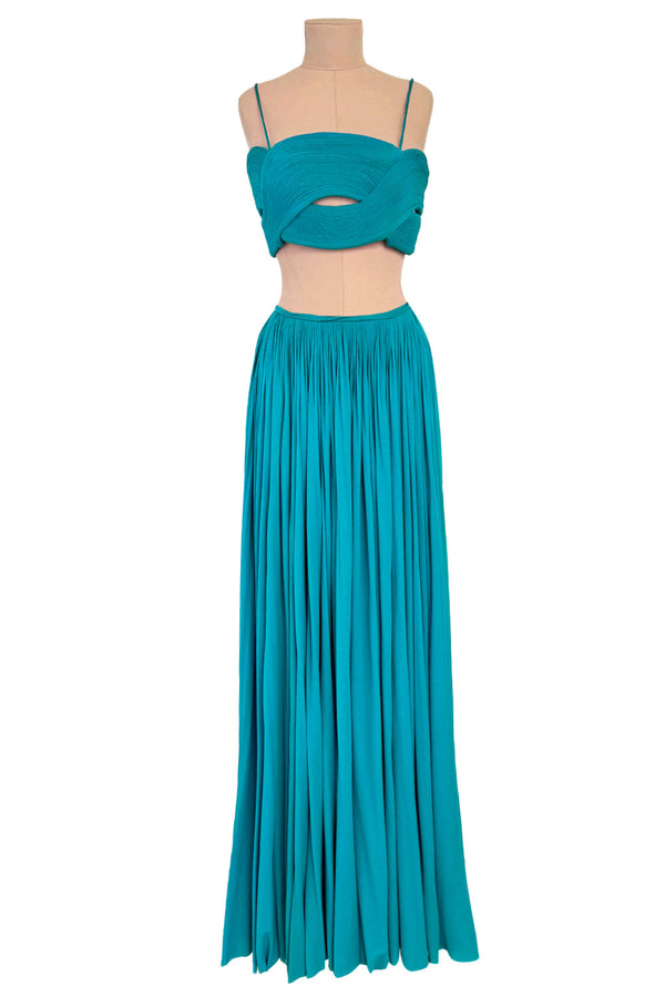 Exceptional Spring 1974 Madame Gres Haute Couture Unlabeled Documented Blue Silk Jersey Skirt & Top