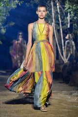 Gorgeous Spring 2020 Christian Dior Sunset Striped Cotton Dress w Silk Chiffon Under Slip
