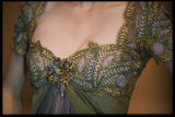 Fall 1996 Pierre Balmain by Oscar de la Renta Haute Couture Layered Silk Chiffon Dress w Embroidered Bodice