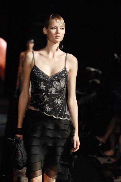 Prettiest Spring 2006 Giorgio Armani Silk Chiffon & Net Skirt and Top Set w Beaded Butterflies
