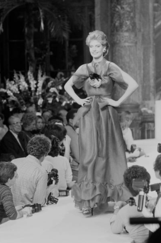 1979 Givenchy Red Organza Caped Dress