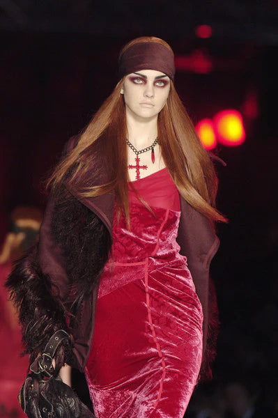 Fall 2006 Christian Dior by John Galliano Runway Look 41 Red Velvet Dress