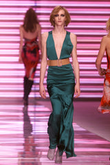 Outstanding Fall 2001 Versace by Donatella Versace Runway Look 54 Green Silk Bias Cut Dress