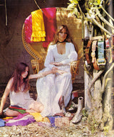 Rare 1969-75 Thea Porter Couture Embroidered Silk Organza & Gold Metallic Dress w Balloon Sleeves