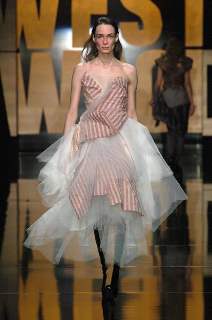 Fall 2005 Vivienne Westwood 'Propaganda' Runway Stripe & Tulle Corset & Skirt Dress Set
