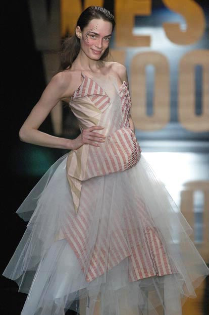 Fall 2005 Vivienne Westwood 'Propaganda' Runway Stripe & Tulle Corset & Skirt Dress Set