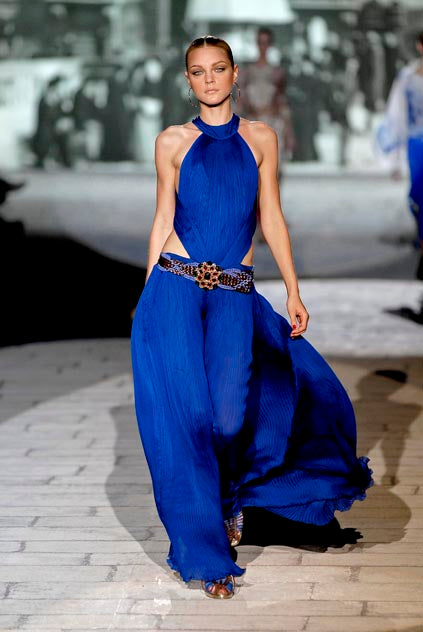 Very Rare Spring 2007 Roberto Cavalli Green Pleated Silk Chiffon Dress w Open Back & Sides