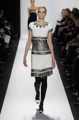 Superb Fall 2007 Oscar de la Renta Runway Look 38 Sequin & Bead on Ivory Boucle Wool Runway Dress