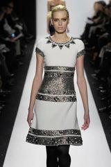 Superb Fall 2007 Oscar de la Renta Runway Look 38 Sequin & Bead on Ivory Boucle Wool Runway Dress