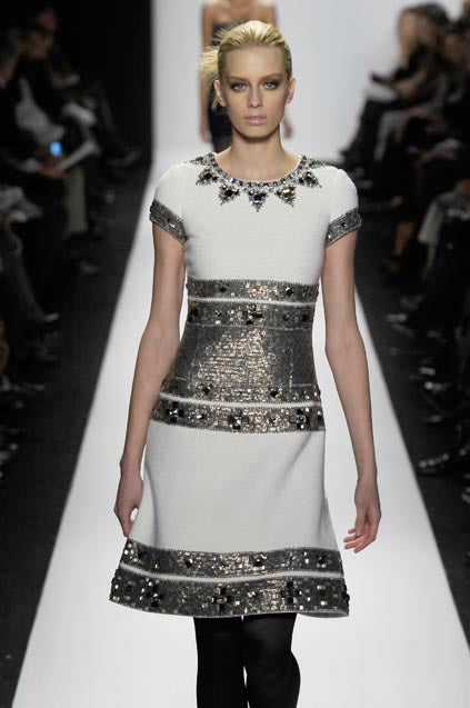 Superb Fall 2007 Oscar de la Renta Runway Look 38 Sequin & Bead on Ivory Boucle Wool Runway Dress