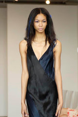 Resort 2008 Nina Ricci by Olivier Theyskens Runway Look 28 Bias Cut Blue & Black Dress w Feather Detailing & Train