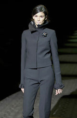Minimalist Fall 2000 Gucci by Tom Ford Runway Look 3 Black Pant Suit w Leather Collar Detailing
