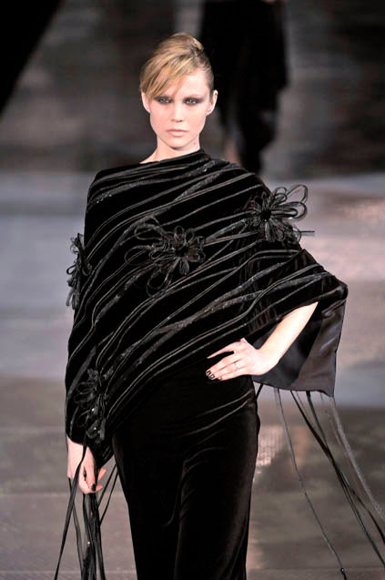 Wonderful Fall 2008 Giorgio Armani Runway Look 48 One Shoulder Velvet Dress w Wrap