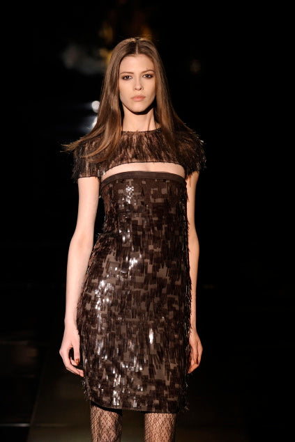 Incredible Fall 2010 Gucci by Frida Giannini Runway Look 45 Strapless Dress Covered w Pailettes & Matching Capelet