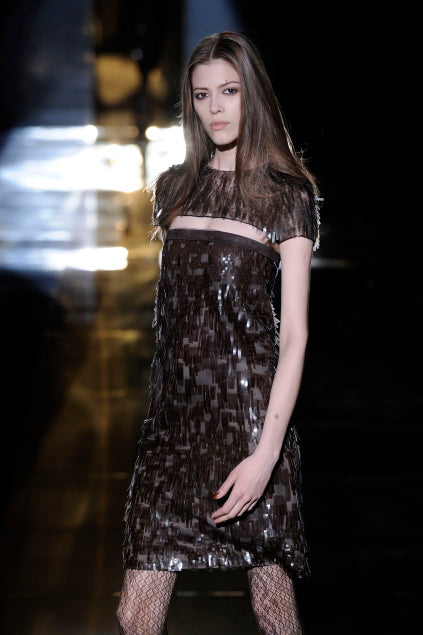 Incredible Fall 2010 Gucci by Frida Giannini Runway Look 45 Strapless Dress Covered w Pailettes & Matching Capelet