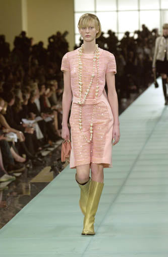 Prettiest Fall 2001 Chanel by Karl Lagerfeld Pastel Pink Sequin Front Dress