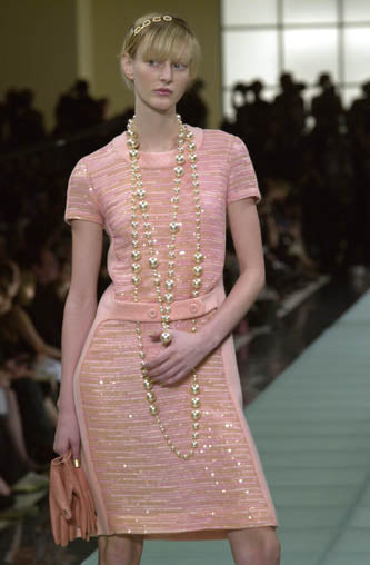 Prettiest Fall 2001 Chanel by Karl Lagerfeld Pastel Pink Sequin Front Dress