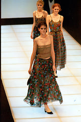Fantastic Fall 1999 Giorgio Armani Runway Beaded Sequin Net Bodysuit & Deep Pink Skirt Set
