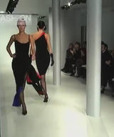 Fall 1999 Thierry Mugler 'Vie en Rose' Collection' Black Dress w High Slit & Vivid Pink Lining