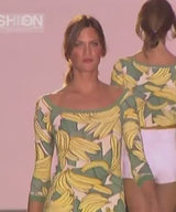 Iconic Spring 2004 Chloe by Phoebe Philo Runway Look 18 Banana Print Dress Side Cuts Outs
