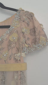 Spring 1967 George Halley Couture Pale Pink Dress w Rhinestones, Hand Emroidery & Flower Detailing