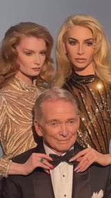 Incredible & Rare 1980s Bob Mackie Well Documented Ivory Sequin & Nude Stretch Net High Slit Dress