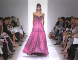 Exceptional Spring 2004 Oscar de la Renta Runway Look 39 Strapless Pink Silk w Black Embroidery & Beads