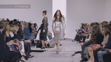 Spring 2018 Michael Kors Runway Look 72 Silver Sequin Dress on Nude Stretch Net w Asymmetrical Hem
