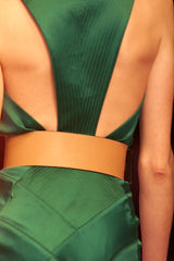 Outstanding Fall 2001 Versace by Donatella Versace Runway Look 54 Green Silk Bias Cut Dress