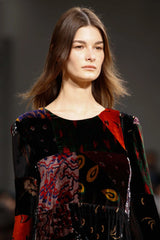 Fall 2015 Chloe by Clare Waight Keller Velvet Closing Runway Look 45 Velvet Patchwork Dress