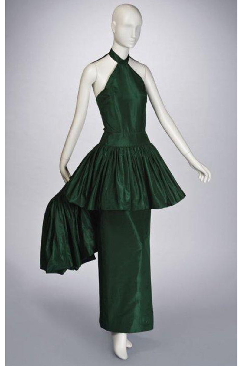 Rare 1977 Madame Gres Haute Couture Dress & Cape in a Deep Green