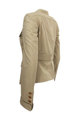 Early-mid 2000s Burberry Khaki & Gold Button Hip Flare Jacket