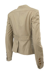 Early-mid 2000s Burberry Khaki & Gold Button Hip Flare Jacket