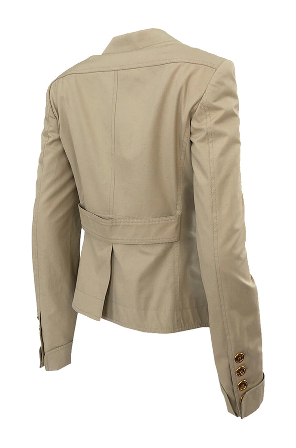 Early-mid 2000s Burberry Khaki & Gold Button Hip Flare Jacket