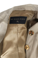Early-mid 2000s Burberry Khaki & Gold Button Hip Flare Jacket