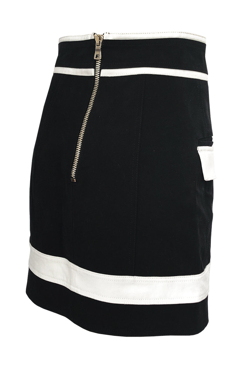 Spring 2015 Balmain Graphic Black and White Denim Mini Skirt