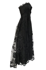 Fall 2006 Bill Blass Strapless Strapless Black Applique Floral & Net Dress