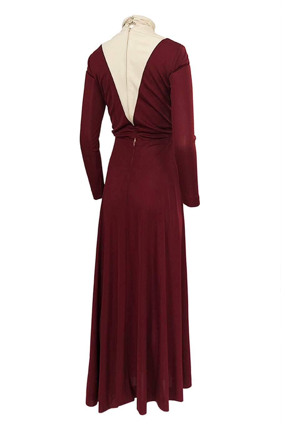 Fall 1973 Geoffrey Beene Graphic Burgundy and Taupey Cream Jersey Dres –  Shrimpton Couture