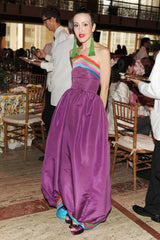 Fall 1982 Valentino by the Original Mr Valentino Purple Silk Strapless BubbleDress w Rainbow Detailing
