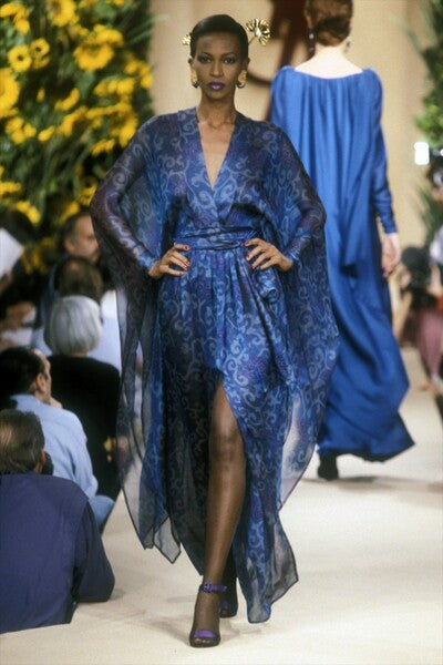 Chic Fall 1994 Yves Saint Laurent Haute Couture Silk Fuschia Dress w Fringed Scarf Detail