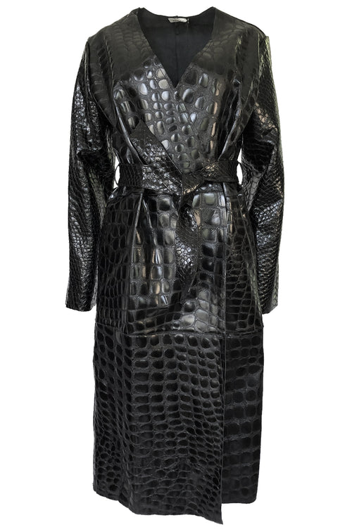 Fall 2017 The Attico 'Maria' Crocodile Embossed Glossed Leather Wrap Coat