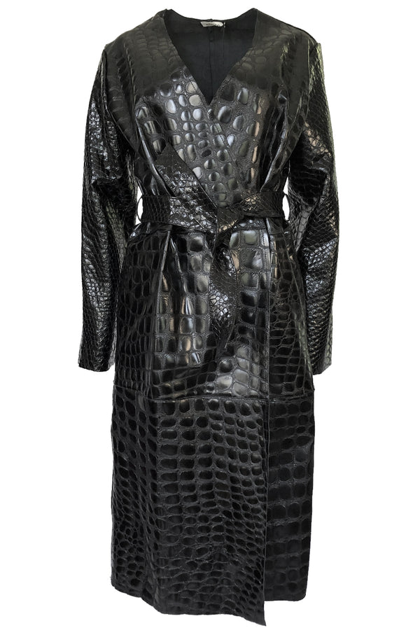 Fall 2017 The Attico 'Maria' Crocodile Embossed Glossed Leather Wrap Coat